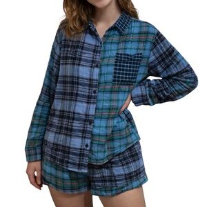 American Eagle Contrasting Plaid Cozy Pajamas Shorts Set Medium Cabin Life